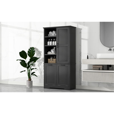 Armoire de rangement polyvalente avec portes, tiroirs et tablettes réglables, offrant beaucoup d'espace et un design élégant.