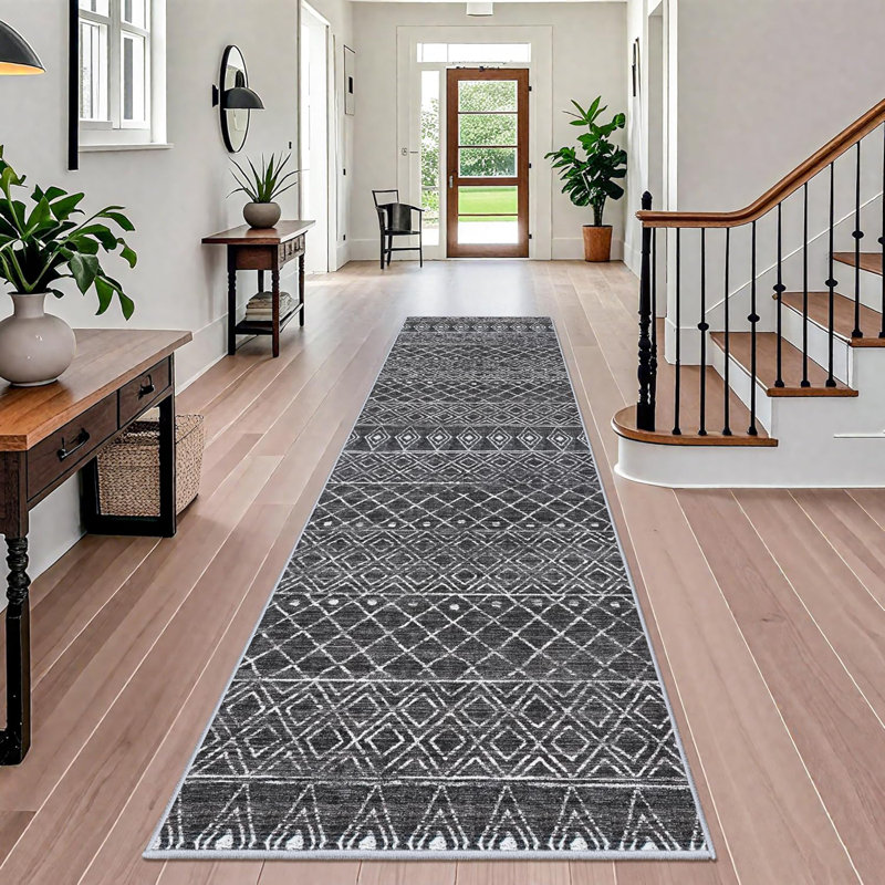 Washable Rugs - Long Hallway Rug Low Pile Rug with Non Slip Backing Floor Mat Moroccan Indoor Carpet for Kitchen Bedroom Entryway Black