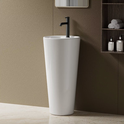 Ivy Bronx 40mm L x 40mm W White Ceramic Oval Sink with Overflow