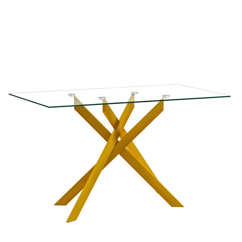51.18" Rectangular Clear Tempered Glass Dining Table,Stylish Design with Silver Chrome Plated Metal Legs, Dining Table for Dining Room