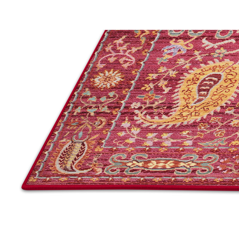 Tapis traditionnel rose / rouge / orange, Rectangle 3 pi x 5 pi