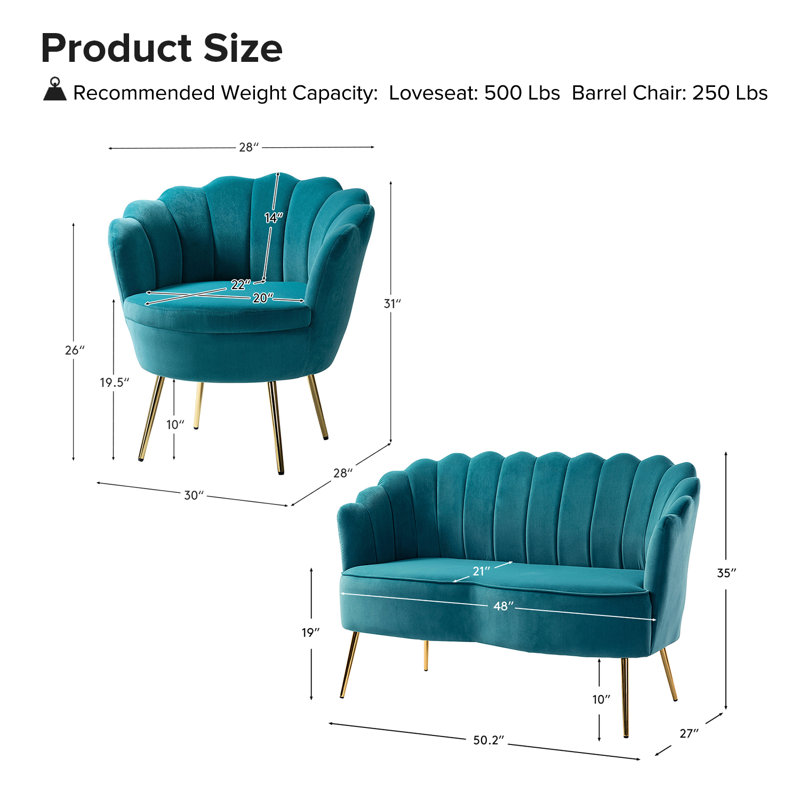 Hendrix Velvet Channel Tufted Living Room Set , Blue Velvet