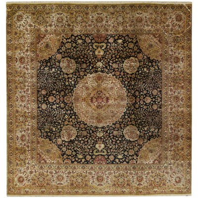 Hand-Knotted High-Quality Blue and Gold Area Rug