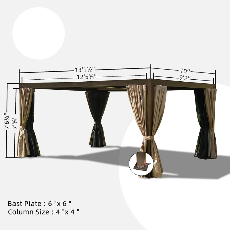 Aluminum Pergola Gazebo with Louvered Roof Canopy, 13 ft x 10 ft, Brown