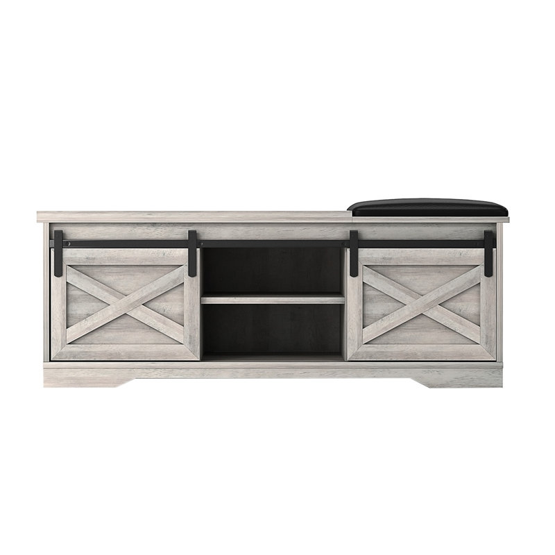 Banc rembourré en similicuir, banc de rangement, banc à chaussures pour hall d'entrée, Gris