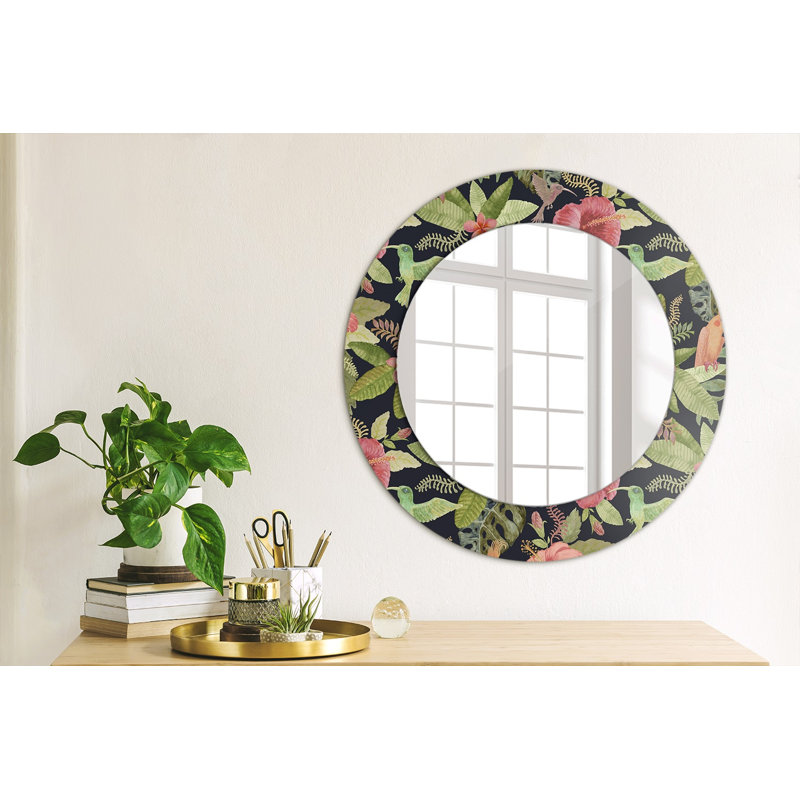 Huldar Glass Flat Wall Mirror, Multicolour Hibiscus Flowers, 50cm H x 50cm W