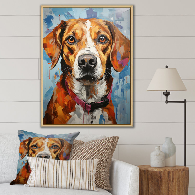 Beagle Bliss II sur impression sur toile, H 20 po x l 12 po x P 1 po, Cadre naturel flottant