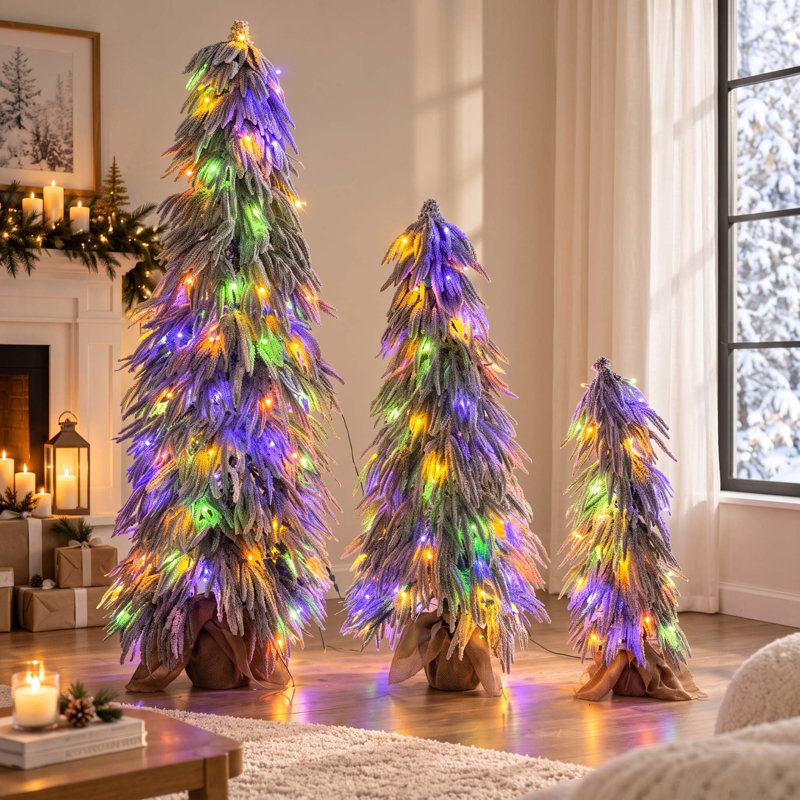 Ensemble de sapin de Noël pré-éclairé avec lumières DEL et base en toile de jute rustique