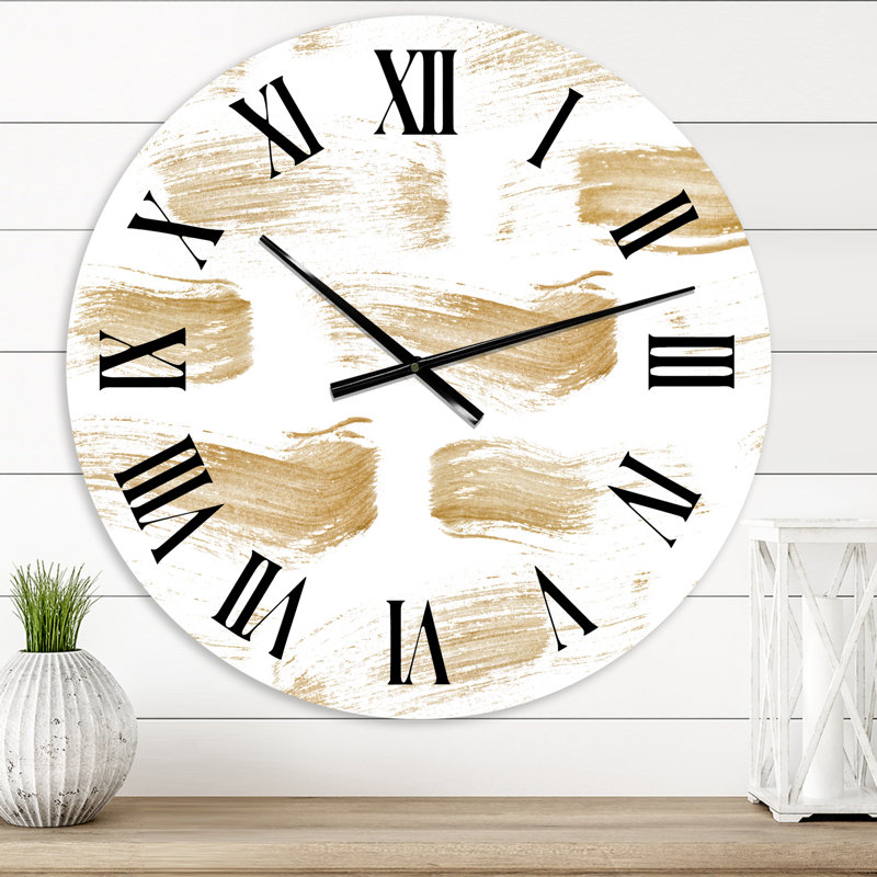 Golden Abstract Strokes - Modern wall clock, Oversized
