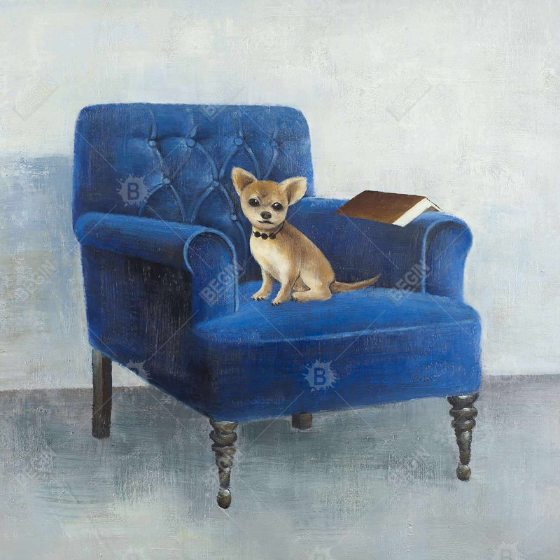 "Chihuahua sur un fauteuil bleu" sur toile