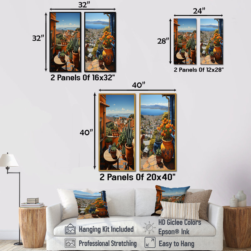 Espagne, Espagne, Horizon I, ensemble de 2 reproductions d'art mural, Espagne, Cadre flottant noir, H 40 po x l 41 po