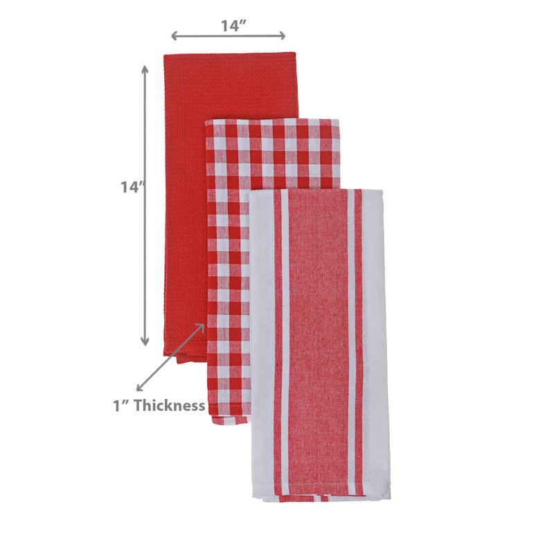 Ensemble de 3 torchons à carreaux bleu sarcelle, Rouge