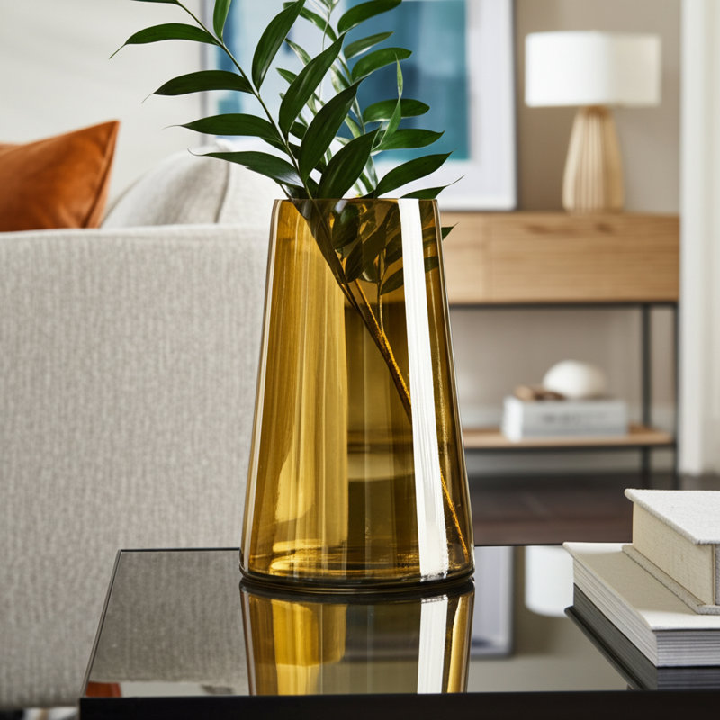 Glass Vase Glass Sleek Contemporary Silhouette with Modern Tapered Design and Smooth Minimalist Form for Decorative Display.