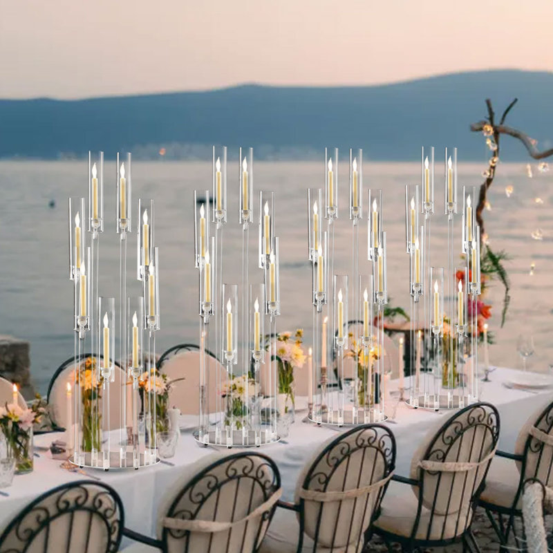 4 pièces bougeoir en acrylique transparent à 8 bras pour mariage, décorations de Noël d'Halloween, hauteur de 38,5 pouces