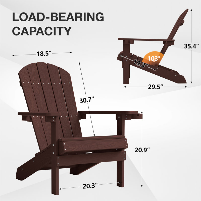 Outdoor Adirondack Chair with Cup Holder All-Weather HIPS Patio Chairs for Lawn, Garden, Fire Pit, Backyard, Dark Brown