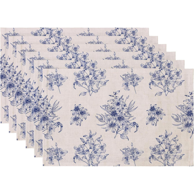 Napperons floraux en lin, napperons Boho imperméables et durables pour la cuisine, ensemble de 6 napperons rustiques lavables