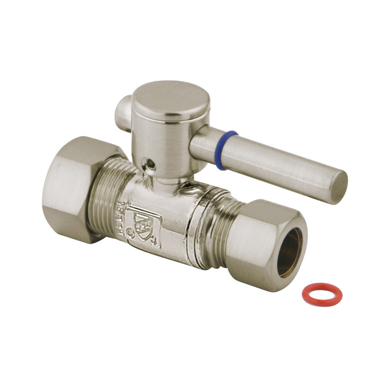 Kingston Brass Concord 5/8-Inch OD Comp x 1/2-Inch OD Comp Quarter-Turn Straight Stop Valve, Brushed Nickel