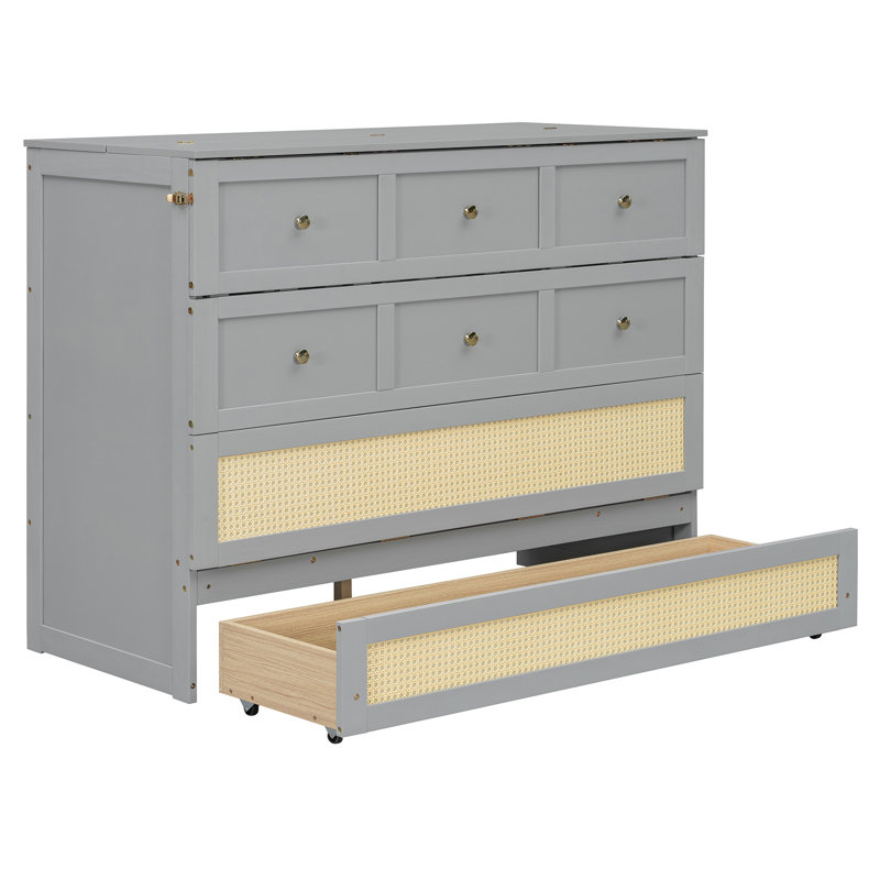 Lit escamotable double avec grands tiroirs et lit escamotable mural, Gray