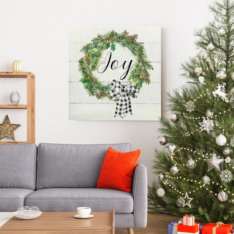 The Holiday Aisle® Wreath Joy Framed On Canvas Print | Wayfair