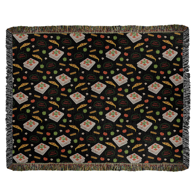 Couverture en coton tissée pizza, l 37 po x L 52 po, Moyennement lourd, Noir