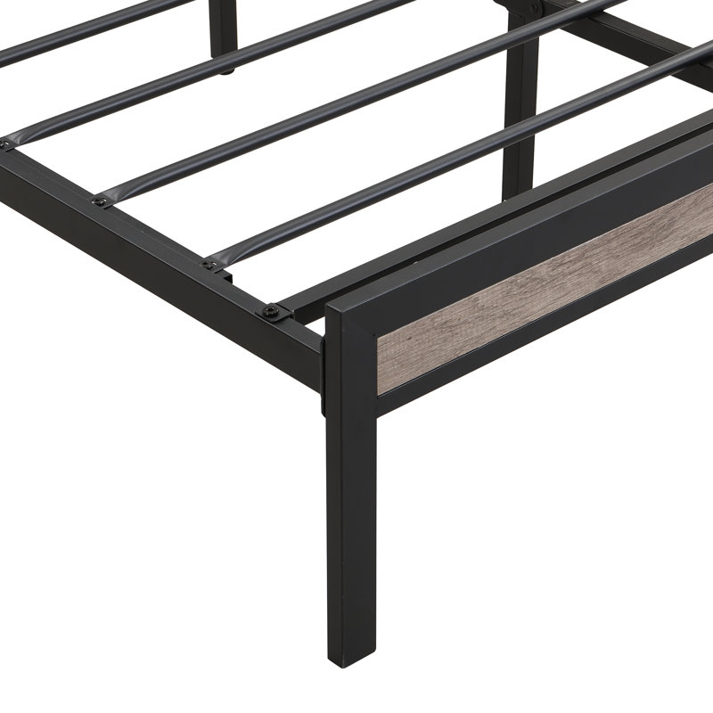 Structure de lit plateforme en métal avec fonction de rangement pour le revêtement de lit, tête de lit et doublure USB et pied de lit, aucun sommier requis, grand rangement sous le lit, assemblage facile
