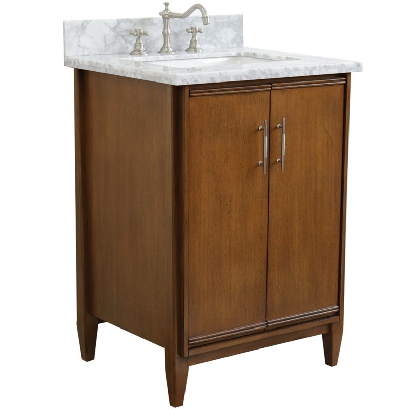 25'' Single Bathroom Vanity with Top, White Carrara Marble