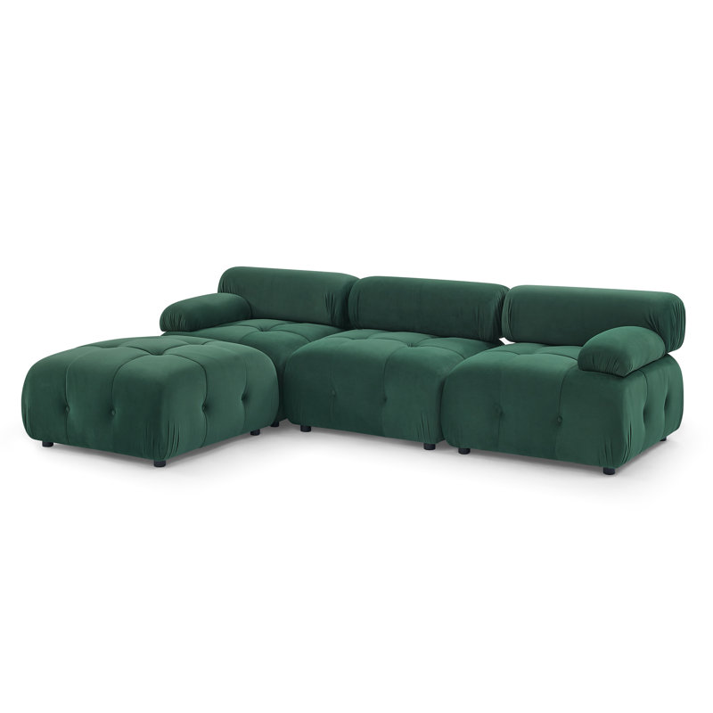 93" Cloud Couch, Modern Velvet Sectional Sofa, Modular L-Shaped Couch with Tufted Design and Ottoman, Ideal for Living Room