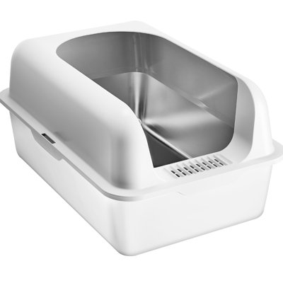 6-Inch Deep Cat Litter Box, Odor-, Filtering Foot Board, Gray Plastic, Xl Inner Space, Fits Senior And Short-Legged Cats