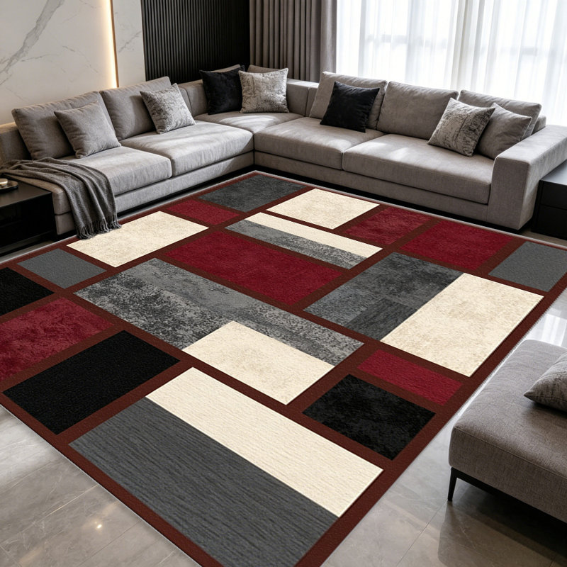 Black, Red and Beige area rugs for Living Room, Soft and Comfortable, Suitable for all seasons, easy to maintain, machine washable Indoor floor mat, Under Table Farmhouse suitable for Bedroom, Dining Room, Study,  Balcony, Home Decor Patio