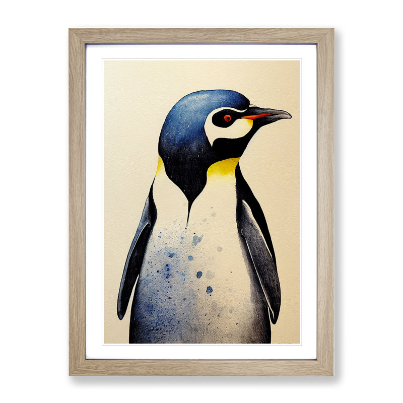 Penguin No.4 - Single Picture Frame Painting, 46cm H x 34cm W x 2cm D, Oak