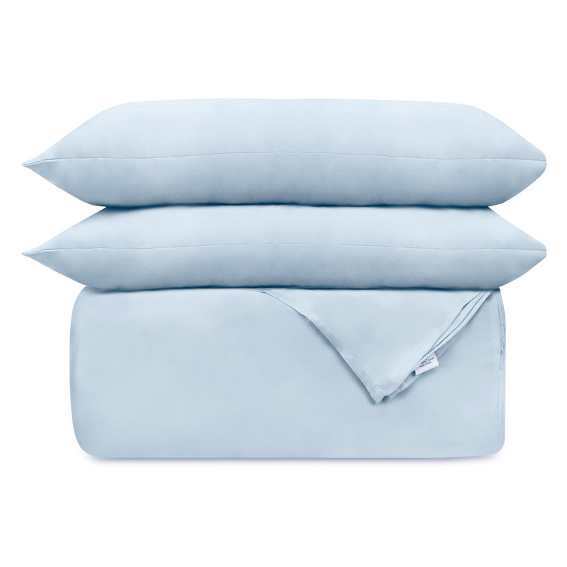 Delara GOTS Certified 100% Organic Cotton Sateen Duvet Cover Set, 400TC, Long Staple, Soft & Breathable, Light Blue