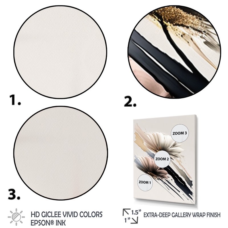«Gerber Beige Flowers Hyperrealistic I», reproduction sur toile, L 30 po x H 40 po, Toile avec cadre flottant noir