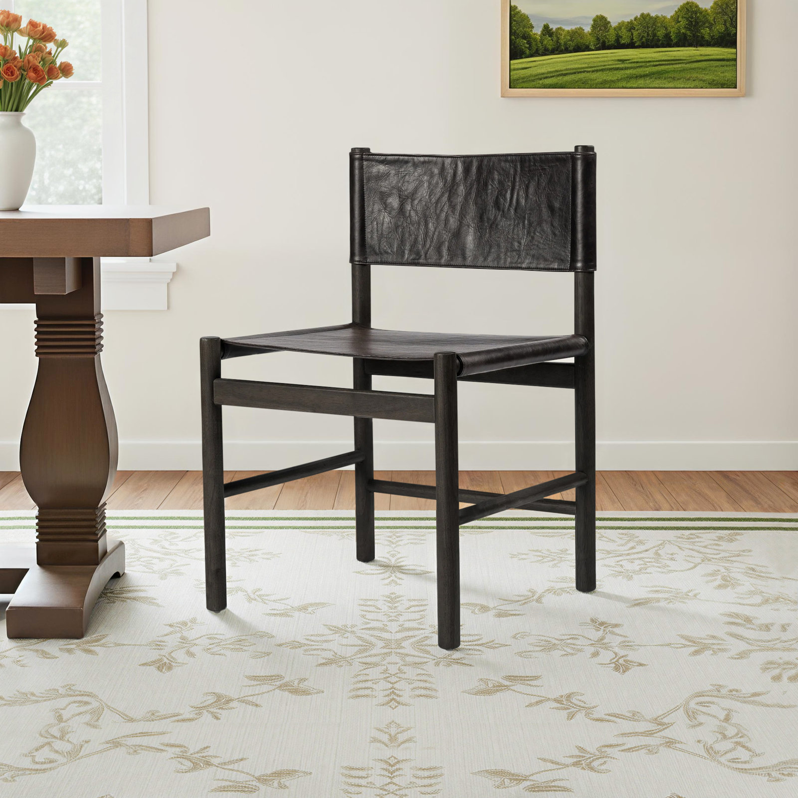 Matisse Leather Dining Chair, Black, Vintage Natural