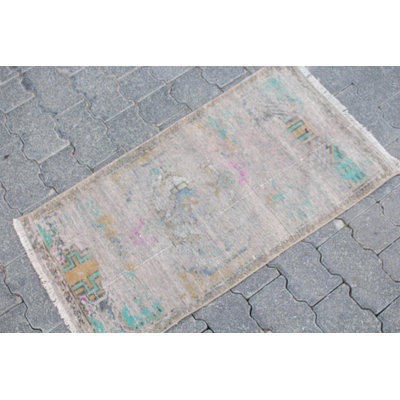 Antique Turkish Hand-Knotted Wool Rug in Brown - Perfect Small Bath Mat and Vintage Decor