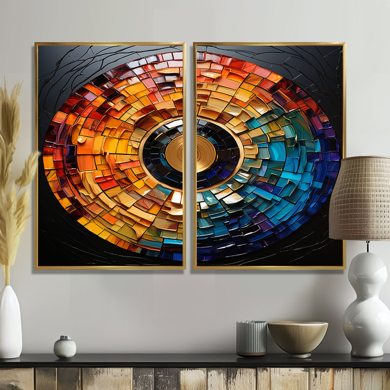 Disque vinyle coloré mosaïque II - impressions sur toile multicolores 2 panneaux, 36" H x 48" W, Gold