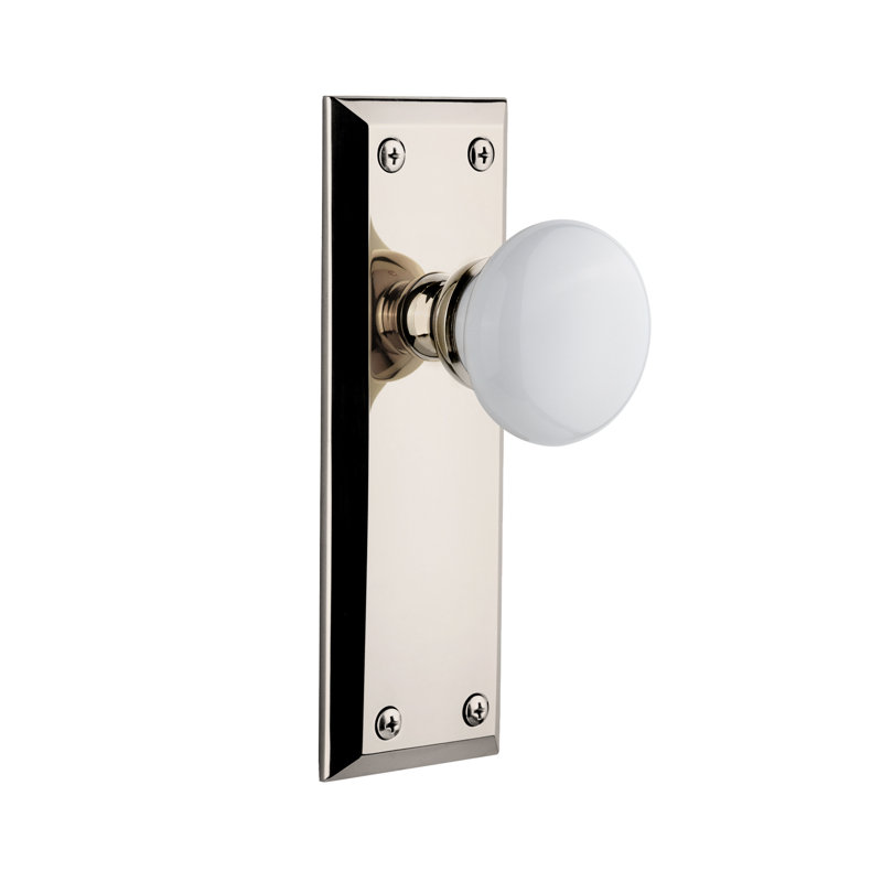 Bouton d'intimité avec plaque Hyde Park Grandeur Fifth Avenue, 2-3/4", Nickel poli