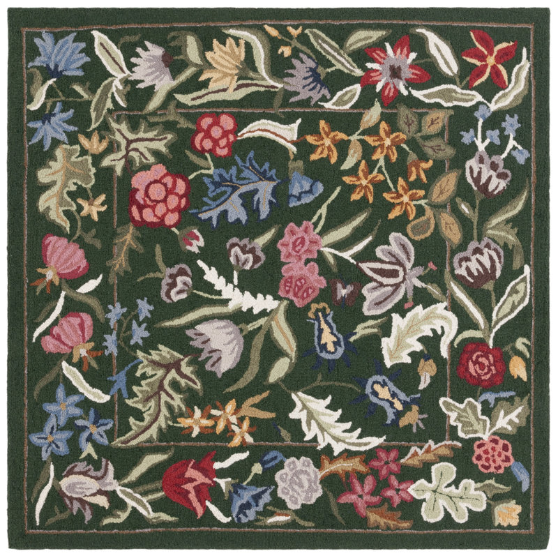 Loundin Hand Tufted Wool Floral Rug, Square 5'6"