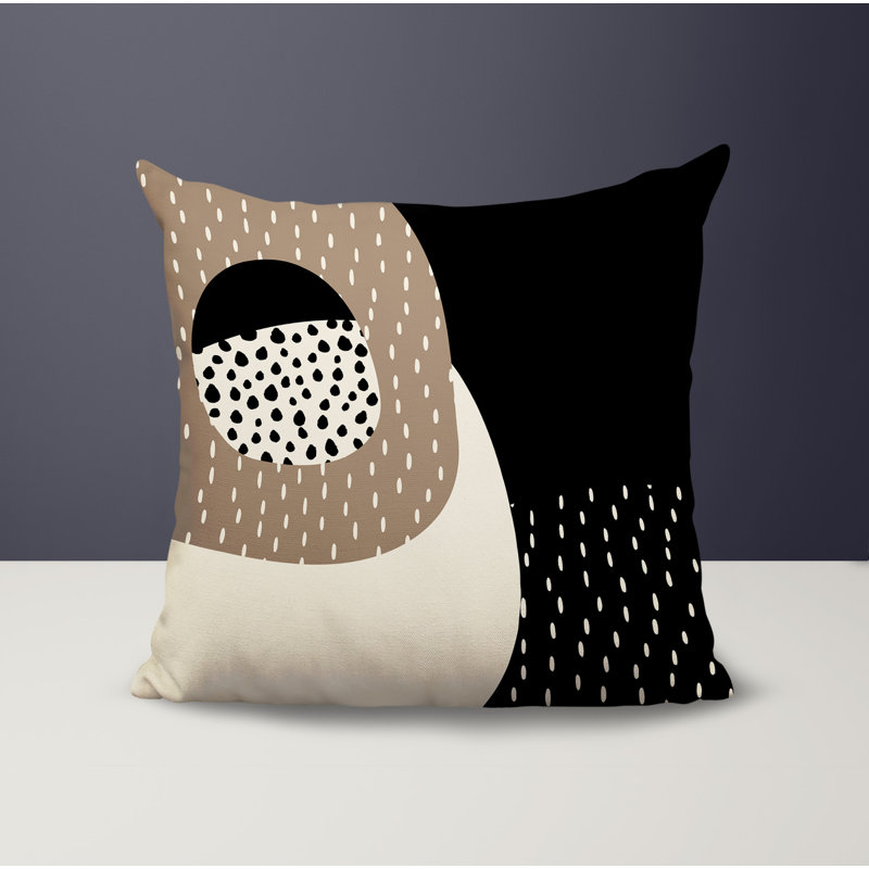 Coussin carré intérieur / extérieur pia, H 15 po x l 15 po, Beige / noir / blanc cassé