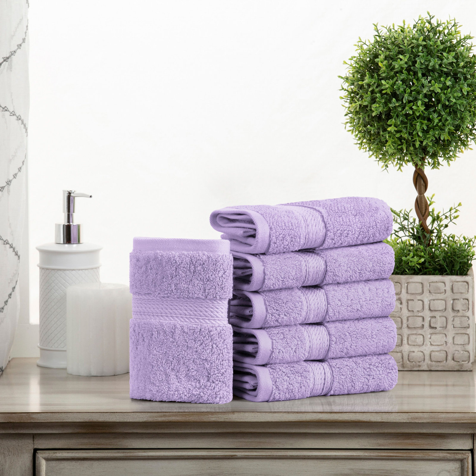 Egyptian Cotton Washcloth Set, Purple, Washcloth - 6 Pack
