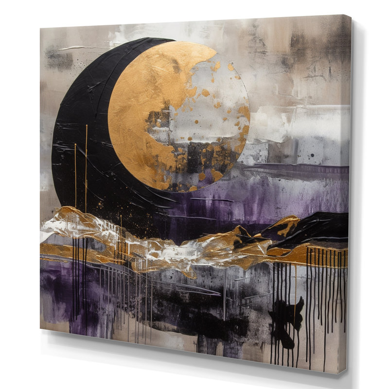 Golden Rising Moon IV - reproduction sur toile, H 16 po x l 16 po x P 1 po, Toile tendue