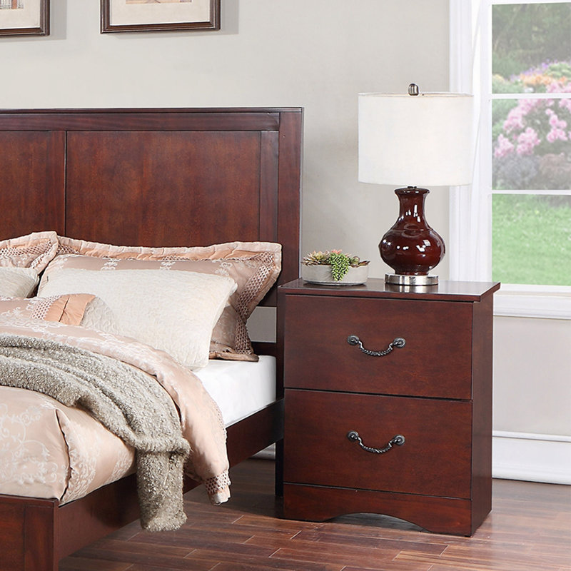 Nightstand, 2 Drawers Pine Wood Nightstand