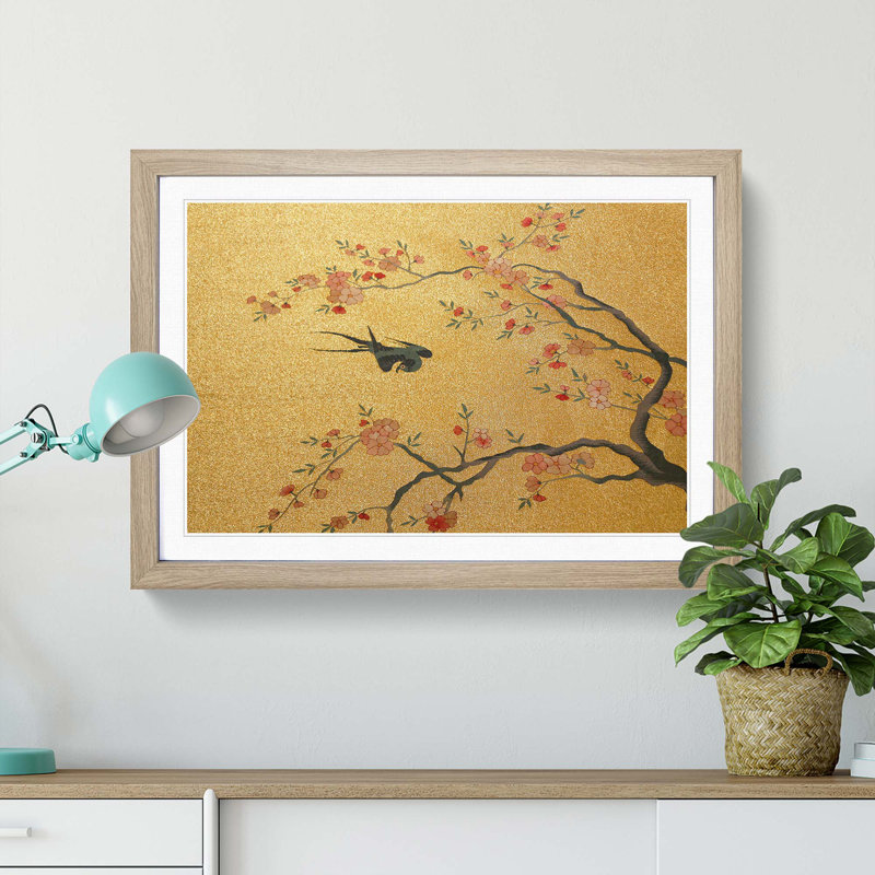 Flying Bird by Cui Bai - Framed Print, 48cm H x 65cm W x 2cm D, Oak Framed
