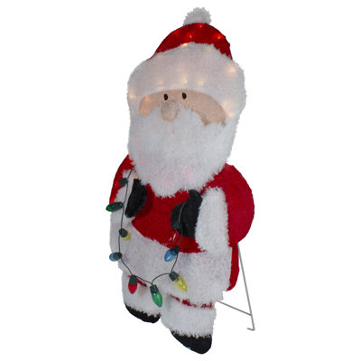 32-Inch Lighted Chenille Santa with Lights Outdoor Christmas Decoration