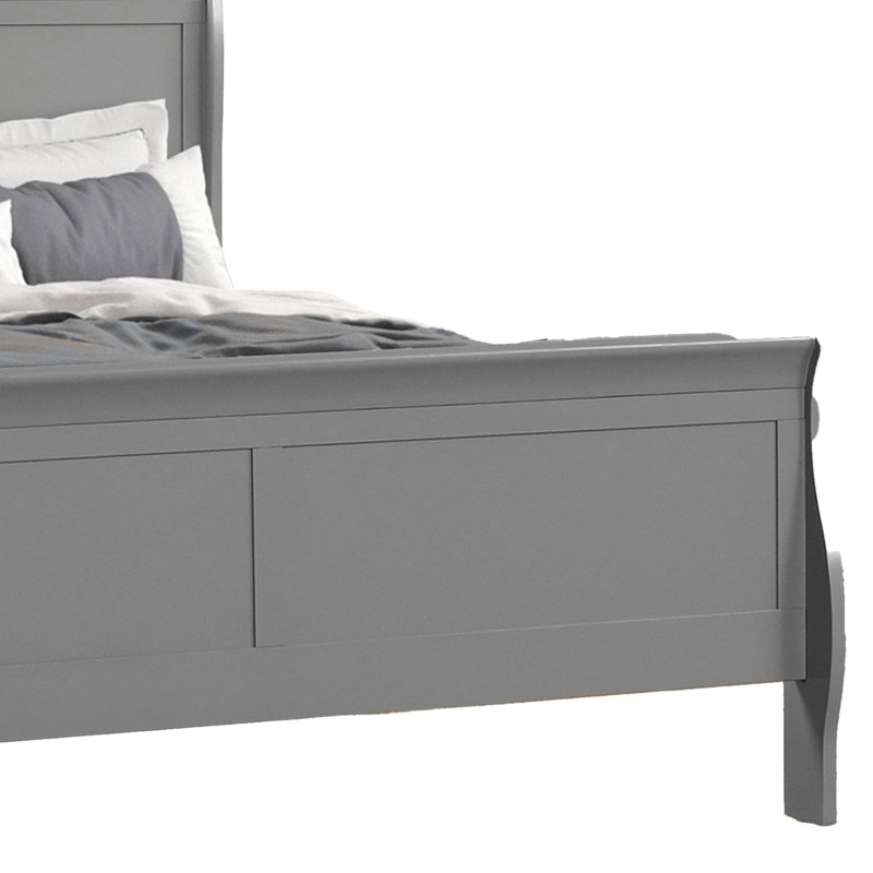Ryla Bed, Sleigh Panel Headboard, Classic Solid Wood, Queen, Gray