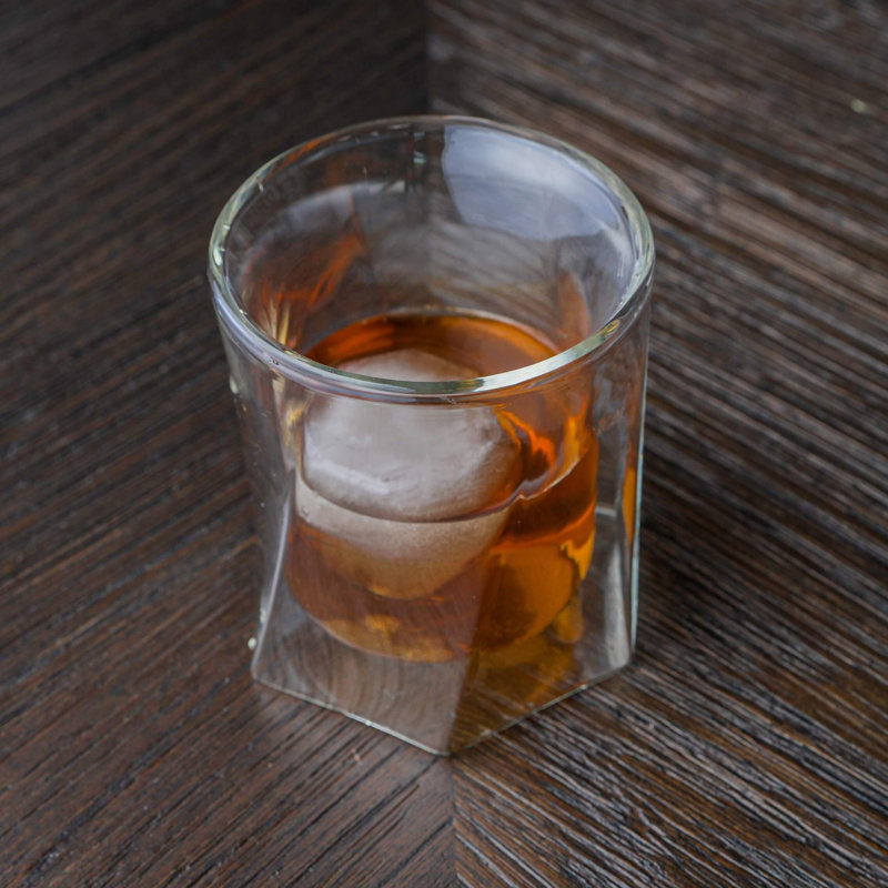 LEMONSODA Double Wall Hexagon Lead-Free Crystal Whiskey Glasses Set of 4