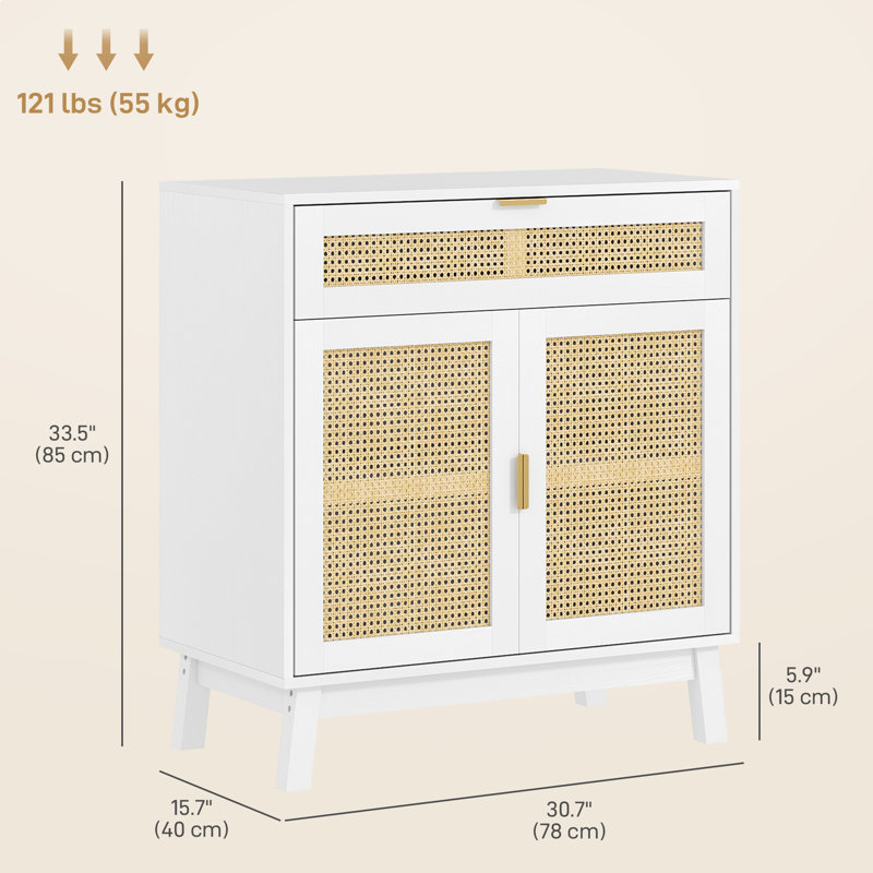 Buffet Boho avec portes en rotin, Blanc
