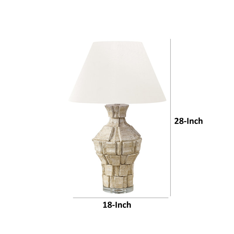 Lampe de table Kerro, résine beige sculptée, acrylique transparent, abat-jour empire ivoire, Beige