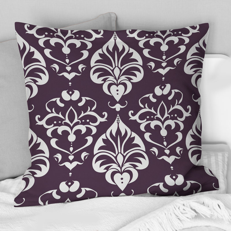 Coussin décoratif mauve blanc damassé Elegance III - Modern, H 16 po x l 16 po