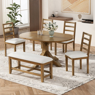 6-Piece Extendable Dining Table Set With Removable Leaf, One Bench And 4 Dining Chairs