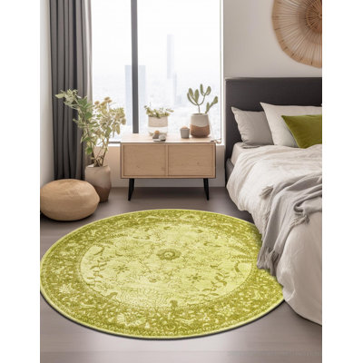 Tapis vert clair à motif botanique Godina